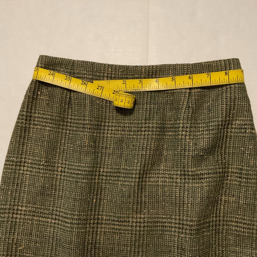 Escada Vintage Plaid Wool Silk Skirt Green - Picture 6 of 13